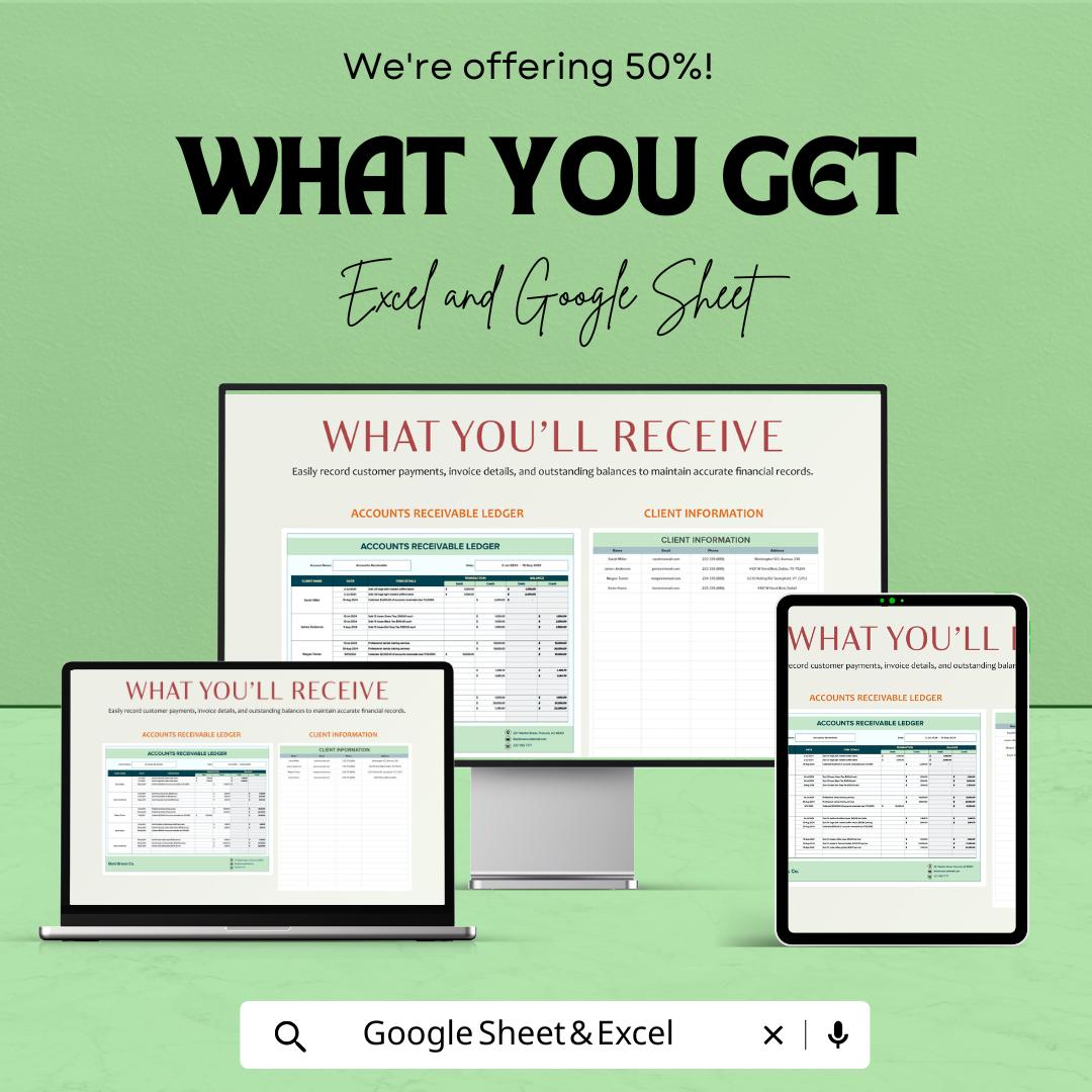 Accounts Receivable Ledger Sheet | Excel & Google Sheets | Customer Payment Tracker