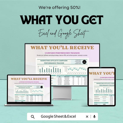 Marketing Affiliate Campaign Performance Tracker Sheet | Excel and Google Sheet | Track Affiliate Performance & ROI | Marketing Spreadsheet