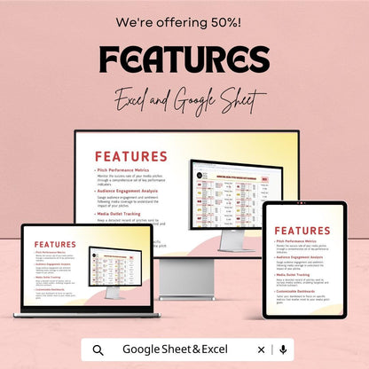 Marketing Media Pitch Success Rate Dashboard | Excel and Google Sheets | Track Media Pitches & Success | Marketing Template for Campaigns