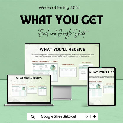 Graphic Designer Cost Estimate Sheet | Excel and Google Sheets | Freelance and Agency Template | Budgeting & Pricing Tool |