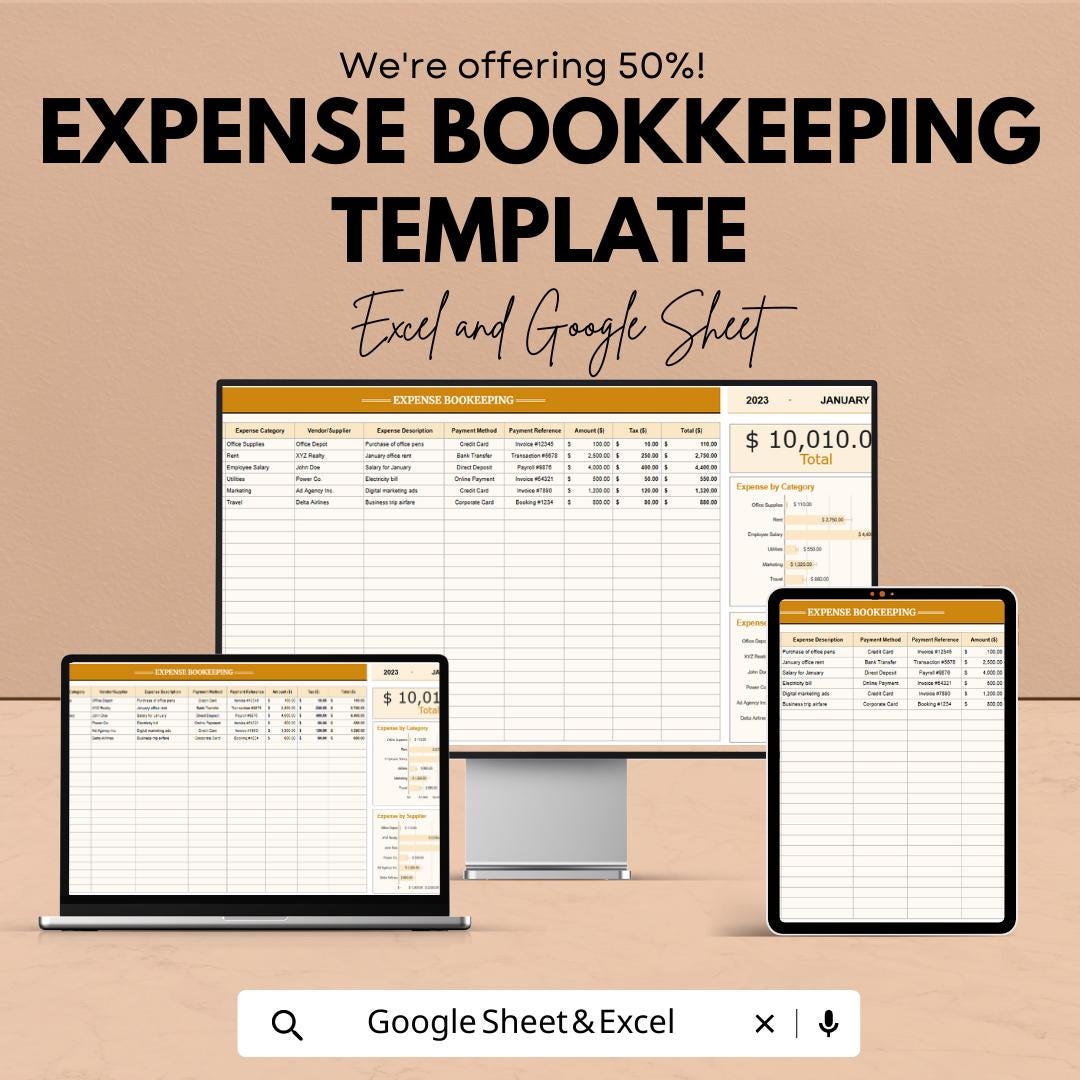 Expense Tracker Spreadsheet | Expense Bookkeeping Template | Business Expense Tracker | Expense Log | Small Business Expense Tracker