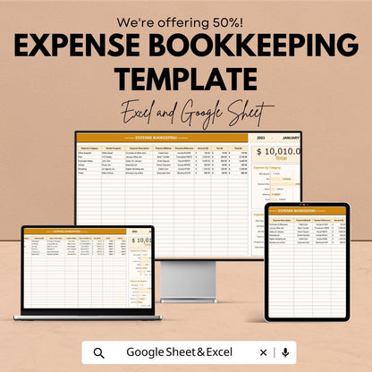 Expense Tracker Spreadsheet | Expense Bookkeeping Template | Business Expense Tracker | Expense Log | Small Business Expense Tracker