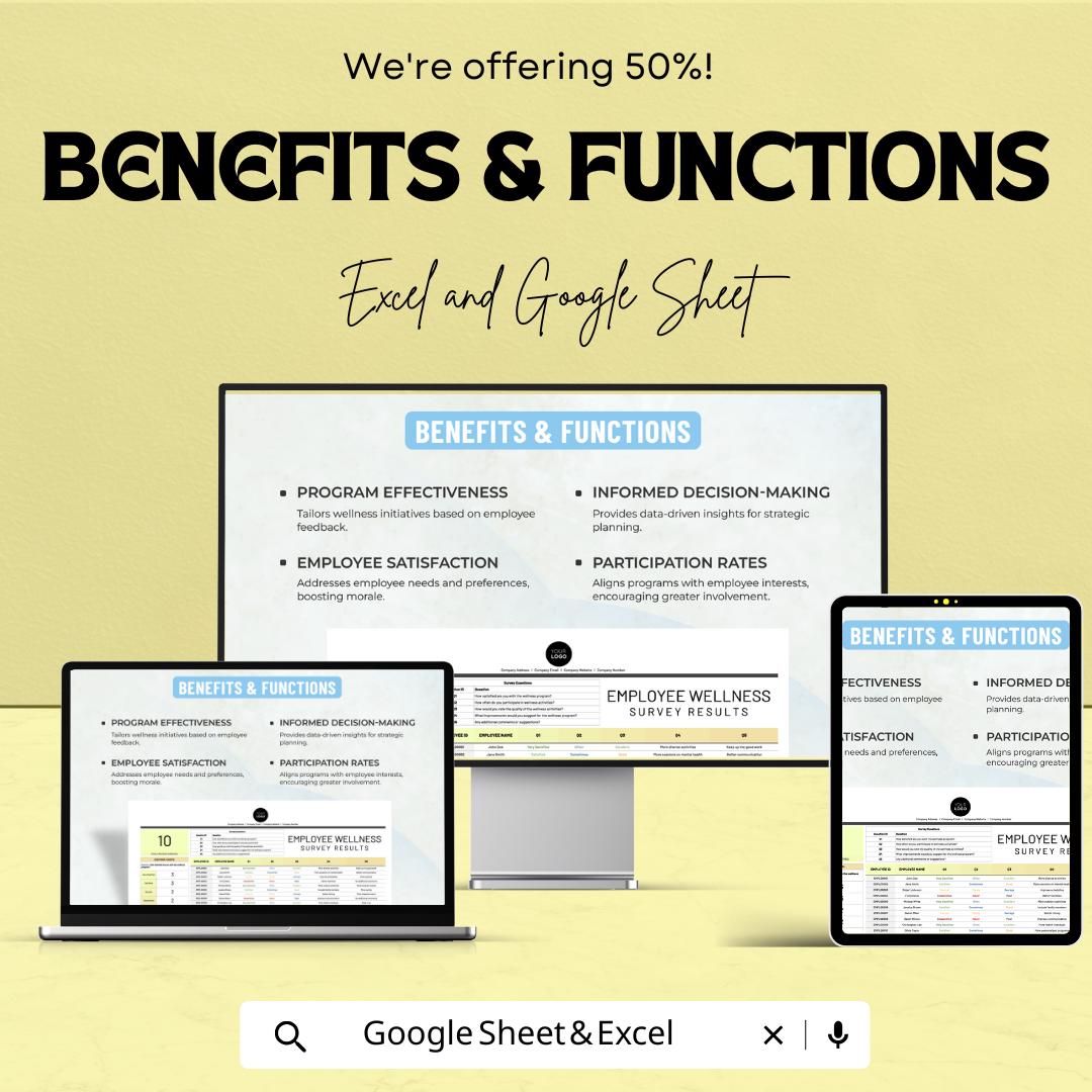 Employee Wellness Survey Results Template | HR Wellness Survey Analysis | Excel and Google Sheets | Employee Feedback & Wellbeing Tracker