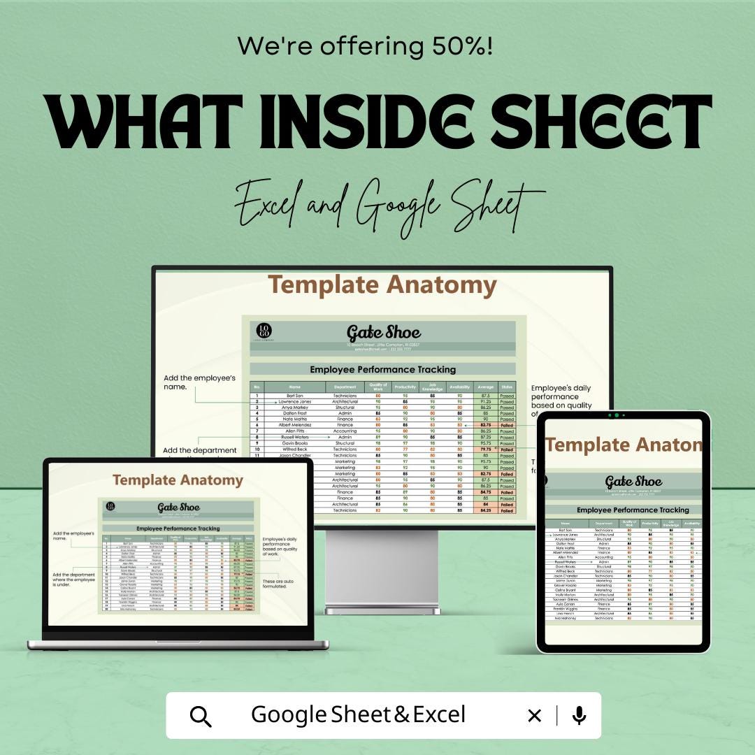 Employee Performance Tracker Template | Staff Performance Review Spreadsheet | HR Performance Evaluation Sheet |  Employee Tracker