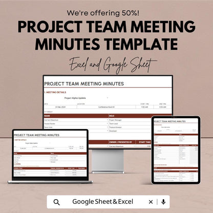 Project Team Meeting Minutes Template | Meeting Notes Spreadsheet | Team Meeting Tracker | Project Management Template |