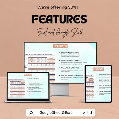 Startup Equity Distribution Calculator Template | Excel and Google Sheets | Founders Equity Split Tool | Cap Table Calculator |