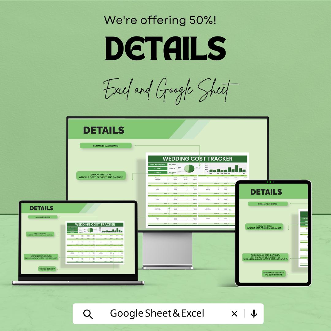 Wedding Cost Tracker Template | Excel and Google Sheets Wedding Budget Planner | Wedding Expense Spreadsheet | Bridal Budget Dashboard