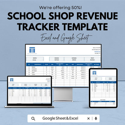 School Shop Revenue Tracker  | Sales and Profit Tracker | Inventory & Expense Tracker | School Store Finance Template