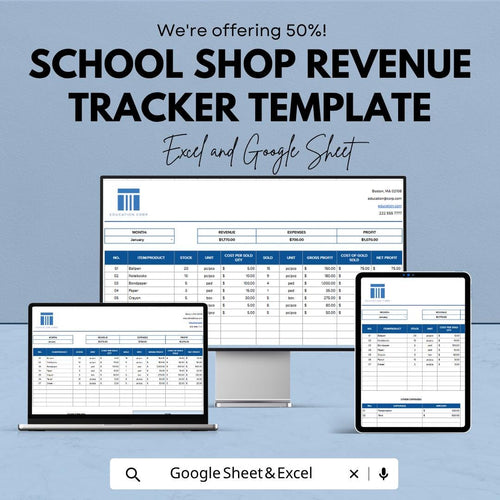School Shop Revenue Tracker  | Sales and Profit Tracker | Inventory & Expense Tracker | School Store Finance Template