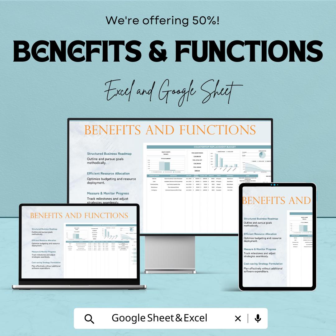 Countertop Replacement Budget Sheet | Kitchen Remodel Cost Tracker | Excel & Google Sheets | Renovation Estimate Template