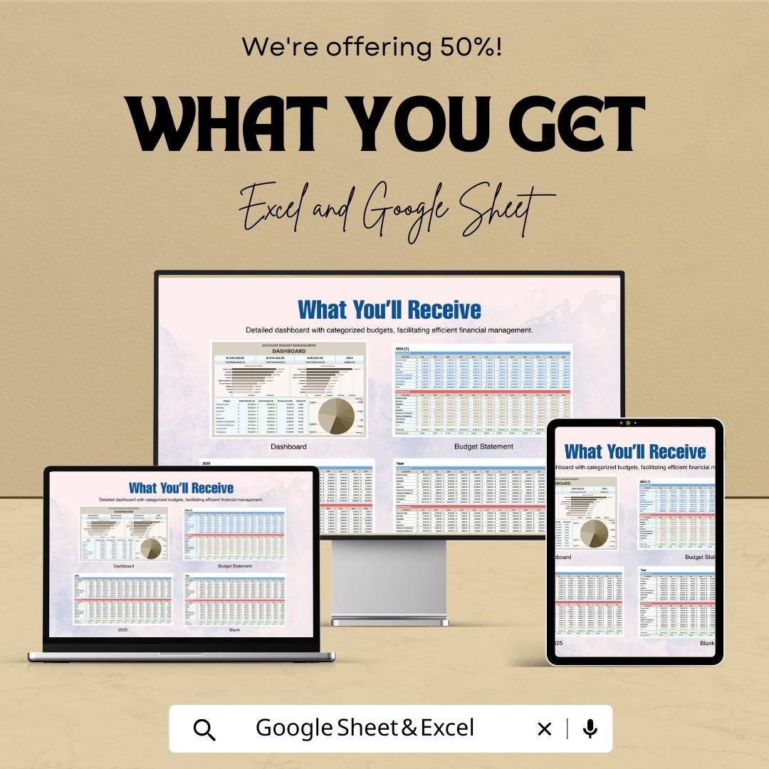 Account Budget Management Dashboard Template - Track Expenses & Income | Budget Planner and Financial Management Sheet | Customizable