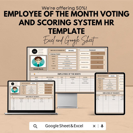 Employee of the Month Voting and Scoring System HR Template | Staff Recognition Program | Excel and Google Sheets Employee Awards