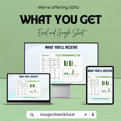 Real Estate Sales Budget Template, Property Budget Spreadsheet, Realtor Income Tracker, Commission Calculator, Excel & Google Sheets