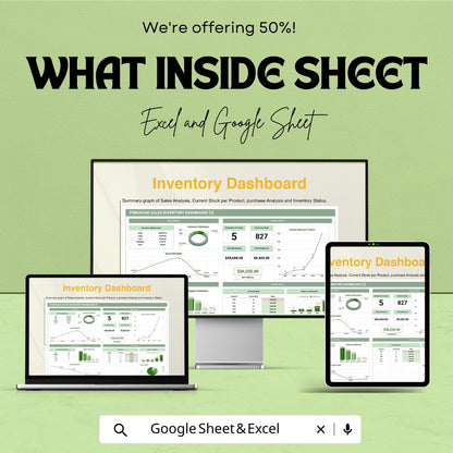 Purchase Sales Inventory Sheet | Excel & Google Sheets | Sales, Purchases, Inventory Tracking Dashboard | Business Management Template