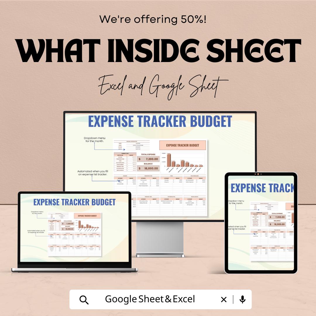 Expense Tracker Budget Sheet | Excel and Google Sheet Template | Budgeting Tool for Personal & Business Finances