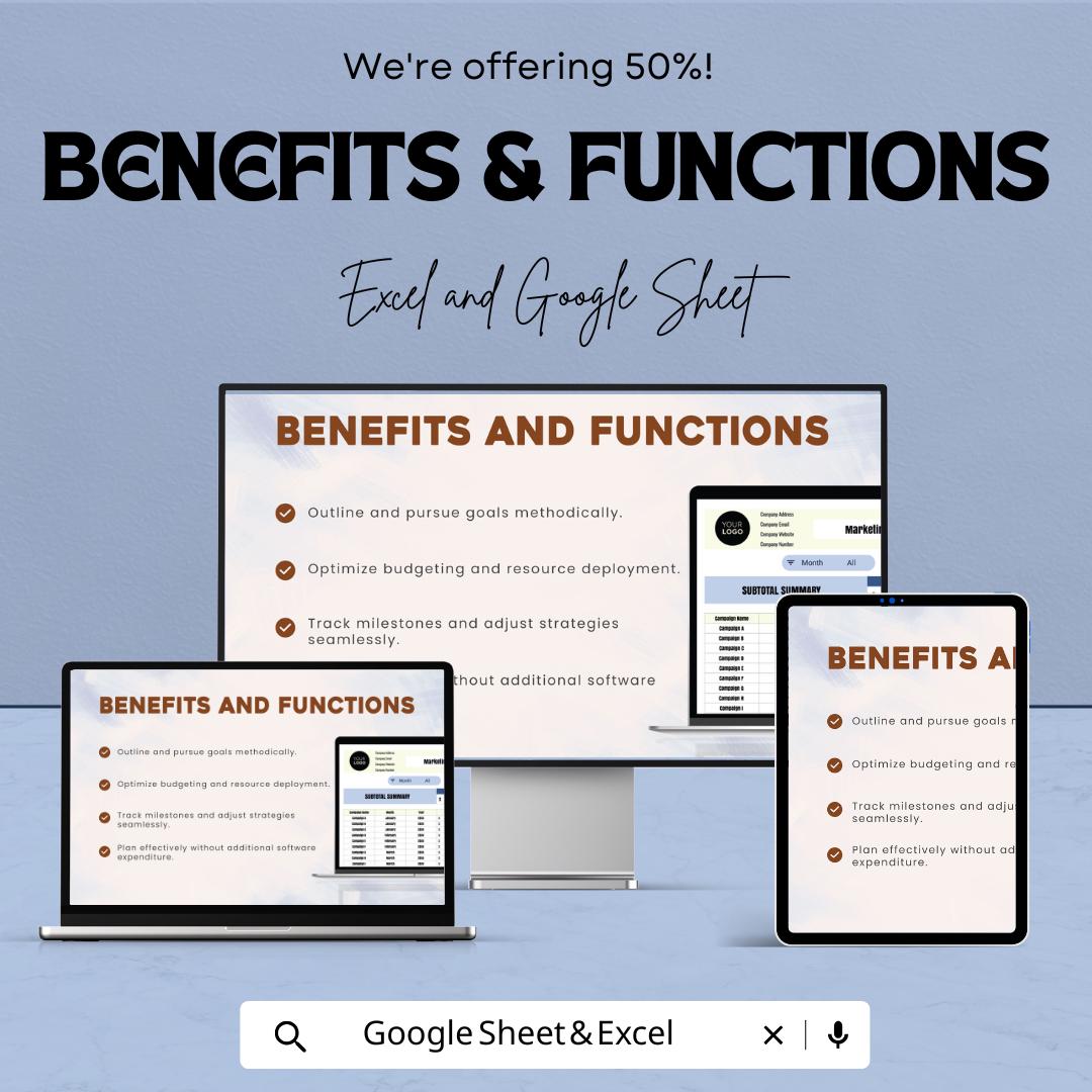 Marketing ROI Calculator Template | Marketing Budget Planner | ROI Tracker | Campaign Performance Analyzer | Business Finance Spreadsheet