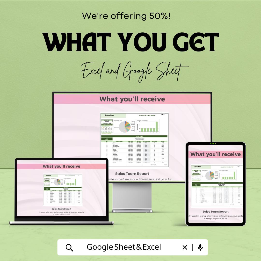 Sales Report Template | Sales Team Report Dashboard | Monthly Sales Analysis sheet | Excel and Google Sheets | Sales Performance Tracker