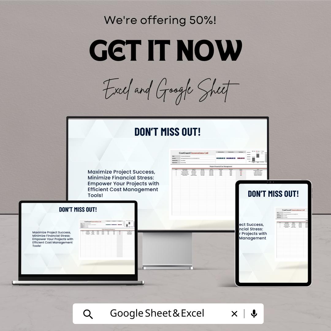 Project Financial Cost Management Template | Project Cost Control Spreadsheet | Budget and Expense Tracker | Excel & Google Sheets