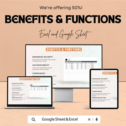 Secure Document Transfer Log, Admin Document Tracker, Document Control Log, Office File Transfer Sheet, Excel & Google Sheets