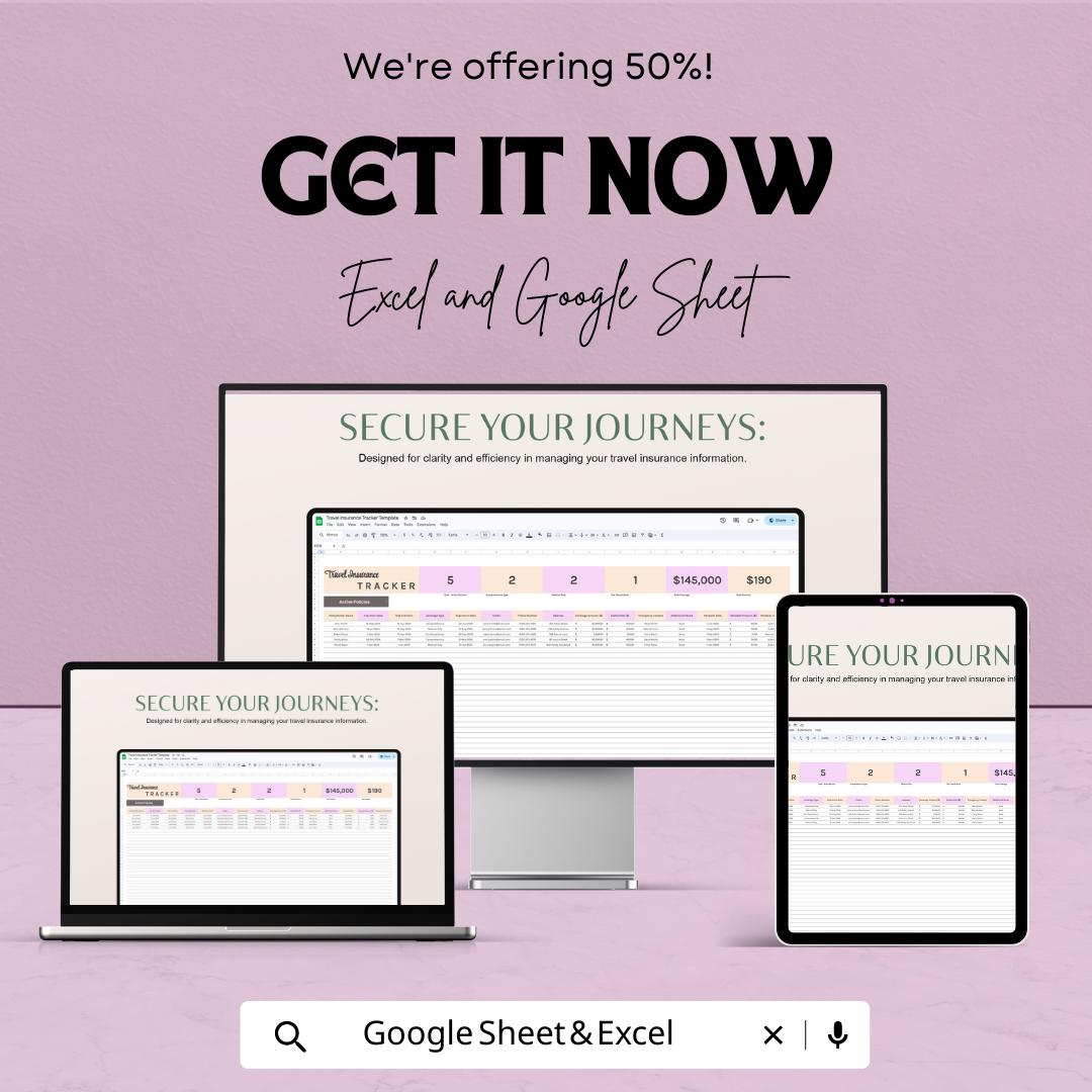 Travel Insurance Tracker Template | Insurance Policy Management Spreadsheet |Google Sheets Travel Coverage Log | Policy Renewal Tracker