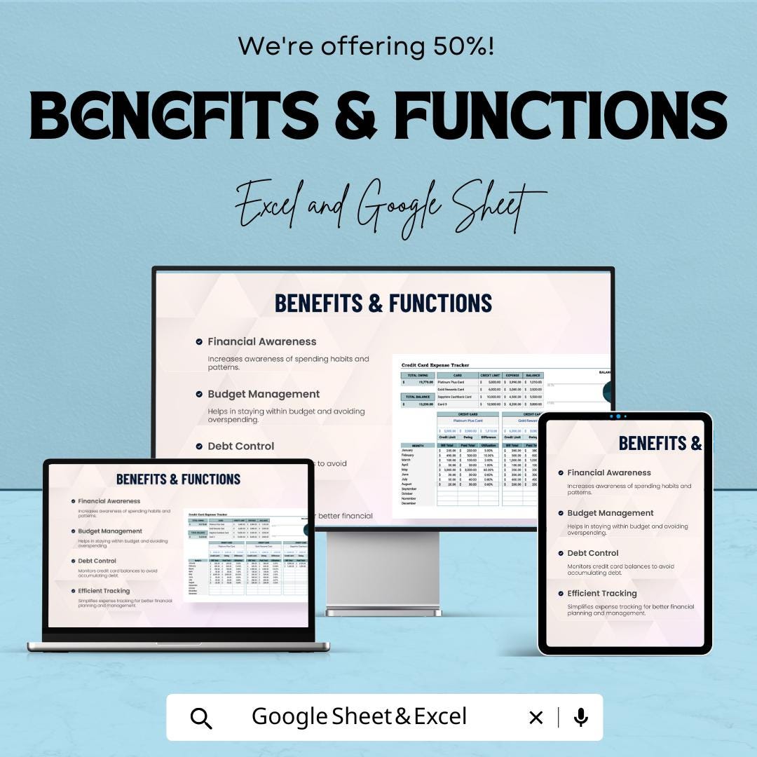 Credit Card Expense Tracker Template | Excel and Google Sheets | Debt Management Spreadsheet | Budget Planner | Financial Tracker Dashboard