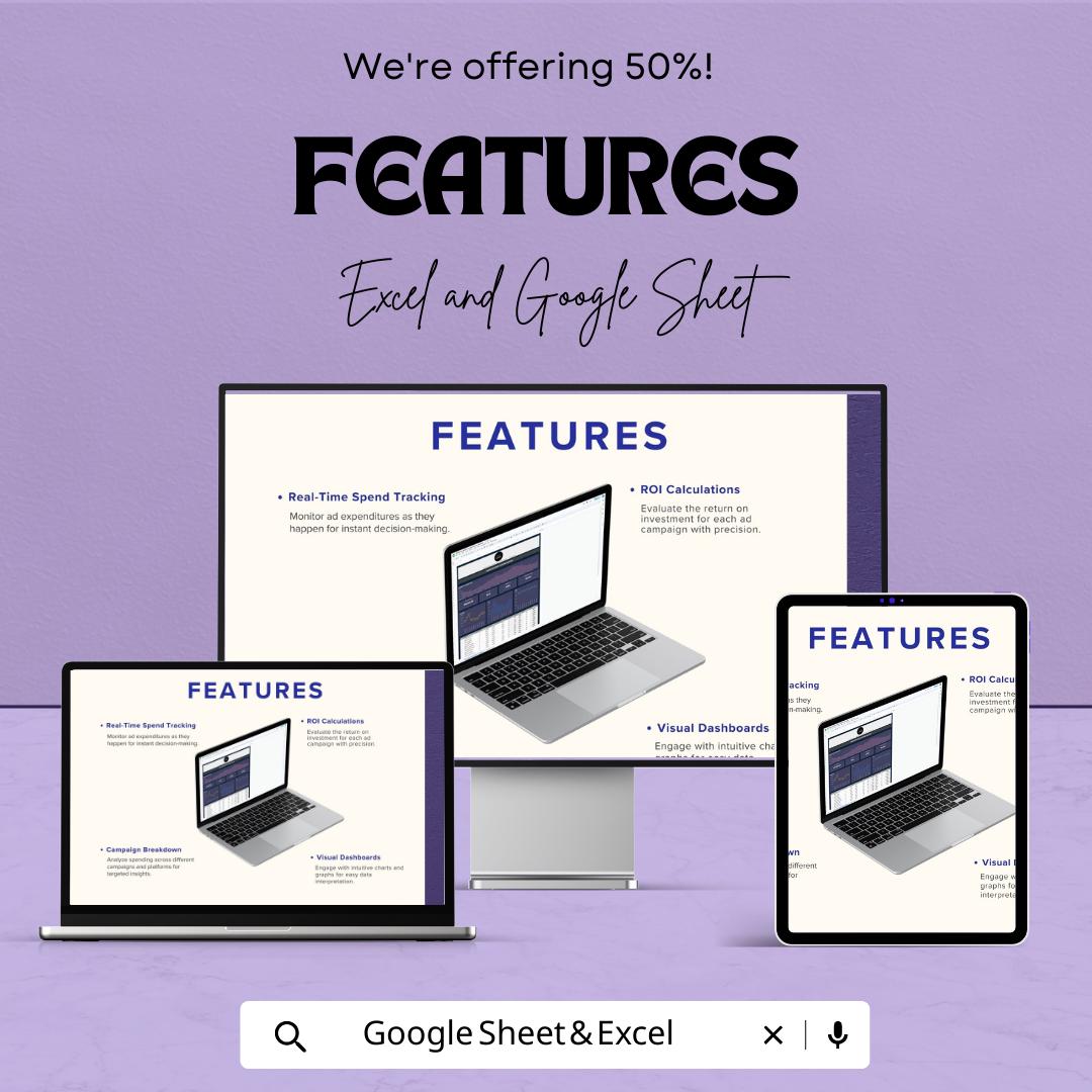 Marketing Ad Spend Analyzer Template | Digital Marketing Dashboard | ROI Tracker Spreadsheet | Excel & Google Sheets Campaign Performance