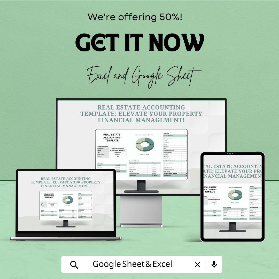Real Estate Accounting Template | Property Management Finance Tracker | Excel and Google Sheets | Rental Income & Expense Spreadsheet