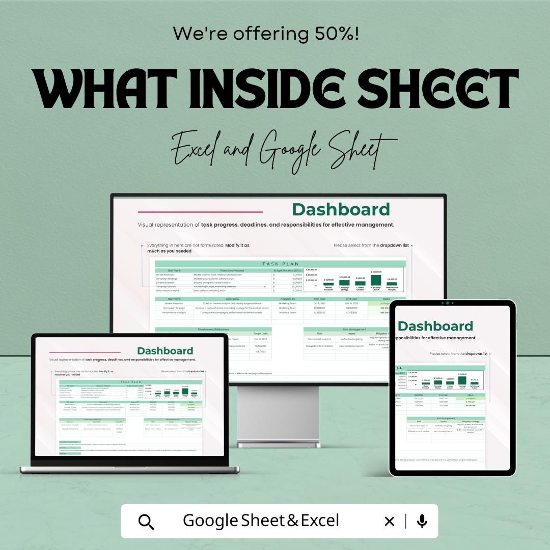 Task Plan Template | Project Management Planner | Editable Task Tracker | Digital Work Plan | Productivity Spreadsheet