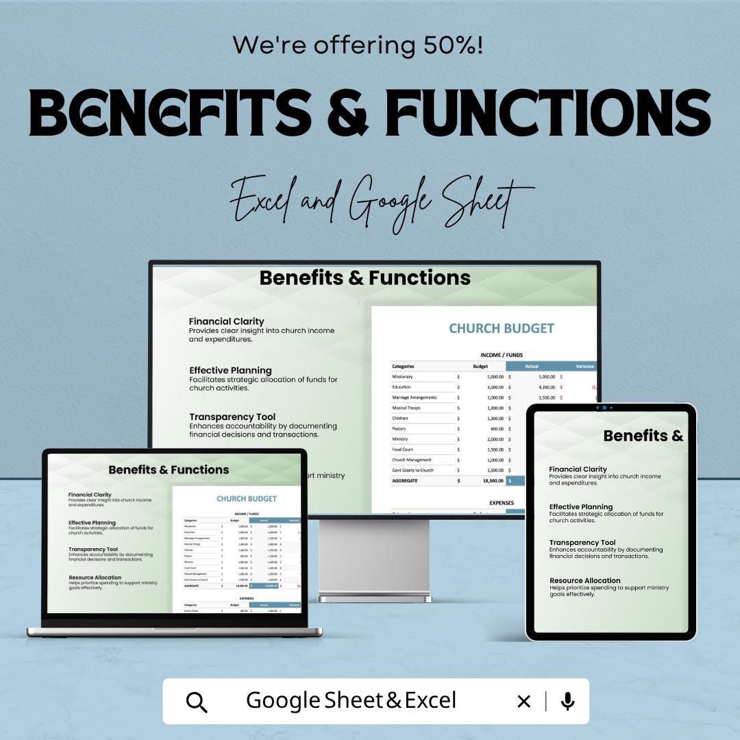 Printable Church Budget Template Excel Google Sheets | Church Financial Planner Spreadsheet | Ministry Budget Tracker | Donation Expense