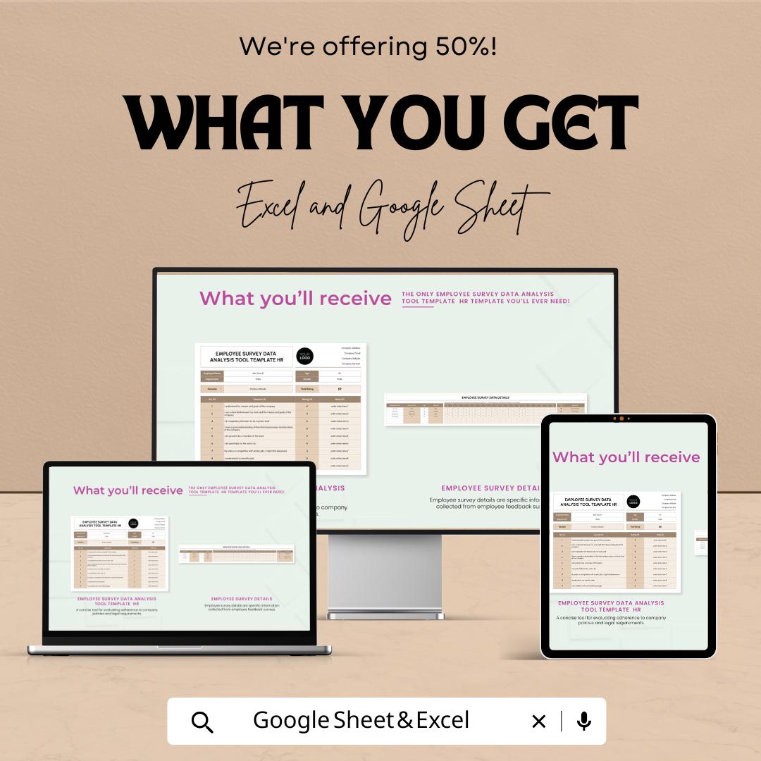 Employee Survey Data Analysis Tool Template | HR Template | Excel & Google Sheets | Employee Feedback Analysis | HR Survey Spreadsheet