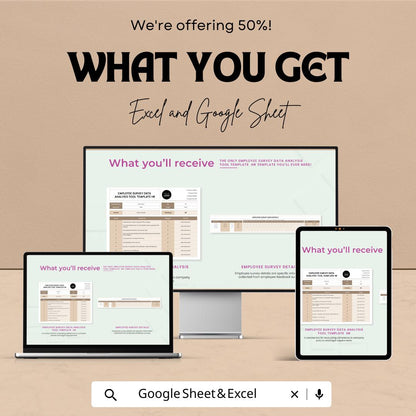 Employee Survey Data Analysis Tool Template | HR Template | Excel & Google Sheets | Employee Feedback Analysis | HR Survey Spreadsheet