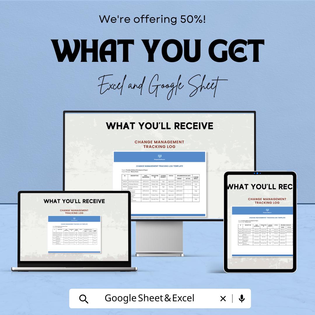 Change Management Log Template | Project Change Request & Milestone Tracker | Google Sheets and  Excel