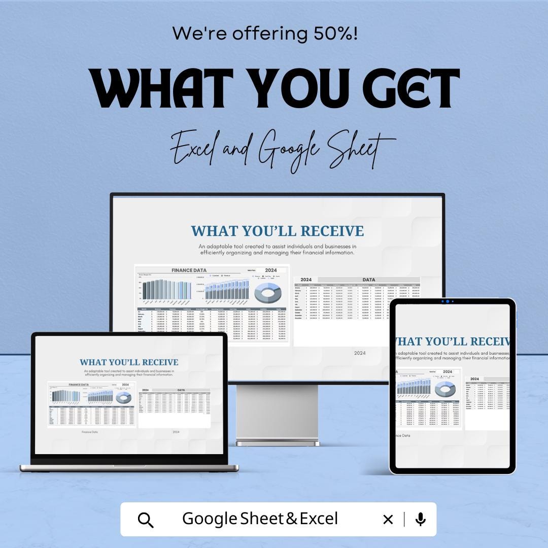 Finance Data Sheet | Google Sheet Template | Financial Analysis and Budget Tracking | Income & Expense Spreadsheet | Monthly Finance Tracker