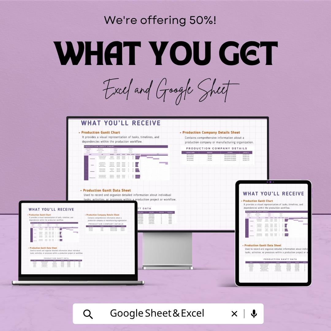 Production Gantt Chart Template | Manufacturing Schedule Planner | Project Timeline Tracker | Production Planning Spreadsheet