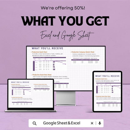 Production Gantt Chart Template | Manufacturing Schedule Planner | Project Timeline Tracker | Production Planning Spreadsheet