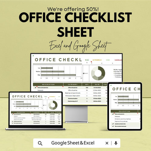 Office Checklist Sheet | Excel and Google Sheets Template | Task Tracker | Business & Admin Organization | Project Management List