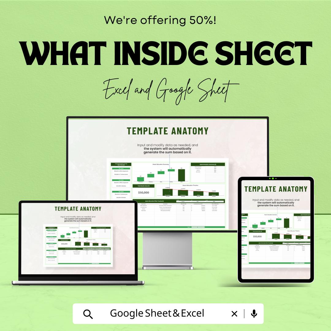 Administration Asset Management Sheet – Google Sheet – Asset Allocation, Budgeting, and Financial Summary Tool – Downloadable Template