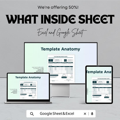 Custom Delivery Note Template for Excel and Google Sheets - Track Deliveries with Ease, Editable & Printable Delivery Sheet for Businesses