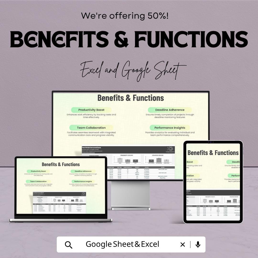 Work From Home Tracker Template | Productivity & Time Tracking Spreadsheet | Task Manager Template