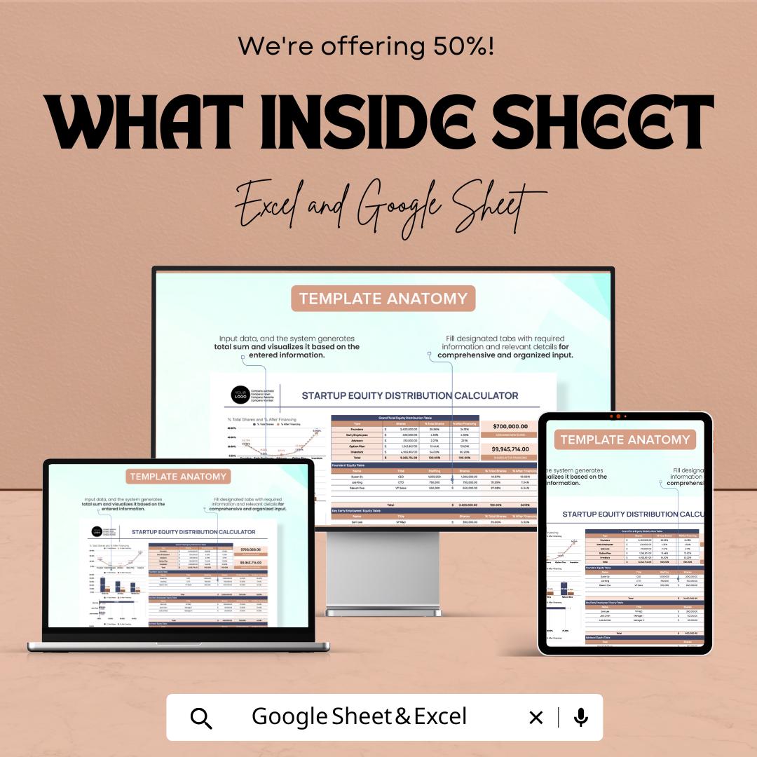 Startup Equity Distribution Calculator Template | Excel and Google Sheets | Founders Equity Split Tool | Cap Table Calculator |