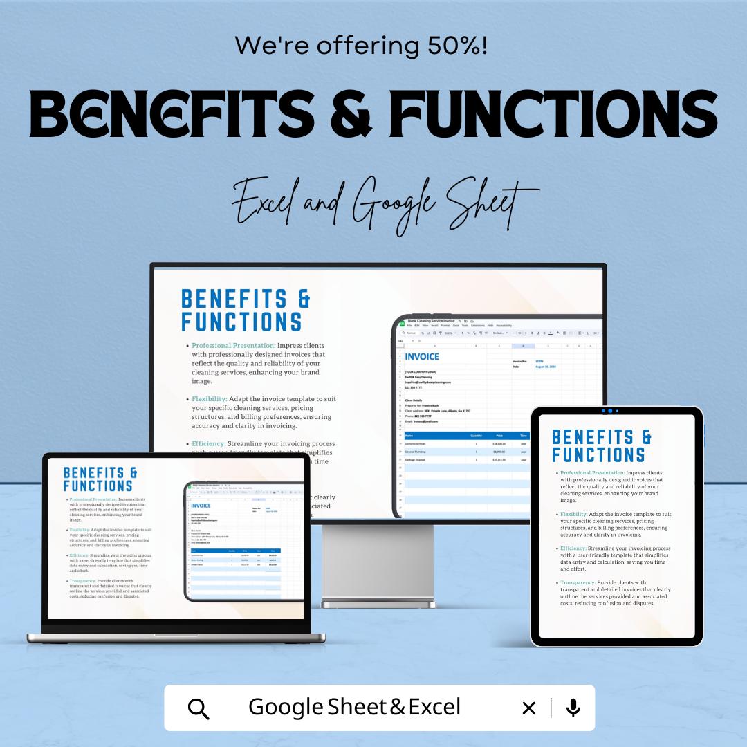 Blank Cleaning Service Invoice Template - Customizable Excel & Google Sheets - Professional, Easy-to-Use