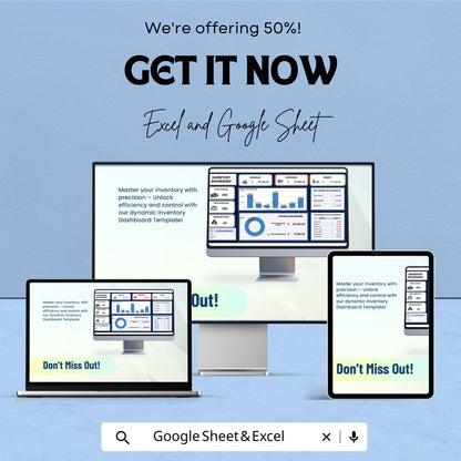 Inventory Dashboard for Excel & Google Sheets | Track Stock, Revenue and Expenses | Dynamic Business Management Tool