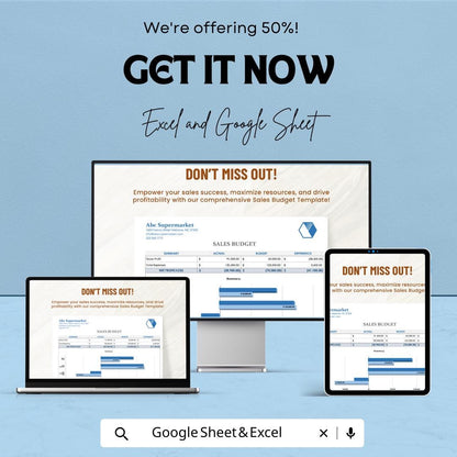 Sales Budget Template | Excel and Google Sheets Sales Forecasting Tool | Expense Tracking and Profit Analysis | Business Budget Planner
