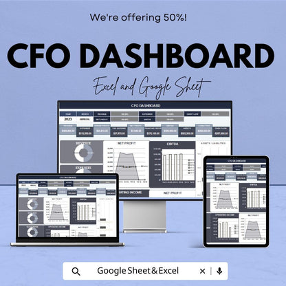 CFO Dashboard Template | Excel and Google Sheet | Financial Tracking | Monthly, Quarterly, Annual Report | Budget & Expense Management