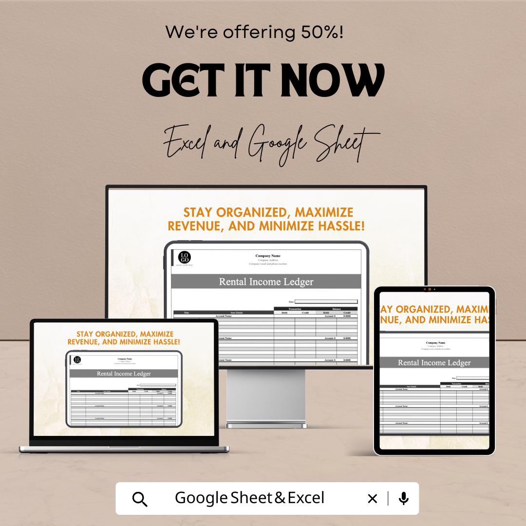 Blank Rental Ledger Sheet | Property Income Tracker | Excel & Google Sheet | Printable Landlord Finance Template | Rental Record Log