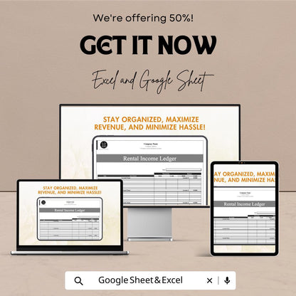 Blank Rental Ledger Sheet | Property Income Tracker | Excel & Google Sheet | Printable Landlord Finance Template | Rental Record Log