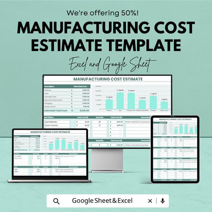 Manufacturing Cost Estimate Template Excel | Production Cost Calculator | Costing Sheet | Product Cost Analysis | Google Sheets Template