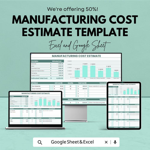 Manufacturing Cost Estimate Template Excel | Production Cost Calculator | Costing Sheet | Product Cost Analysis | Google Sheets Template