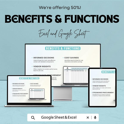 Operations Vendor Cost Comparison Template | Supplier Price Analysis Spreadsheet | Procurement Budget Tracker | Vendor Evaluation Sheet |