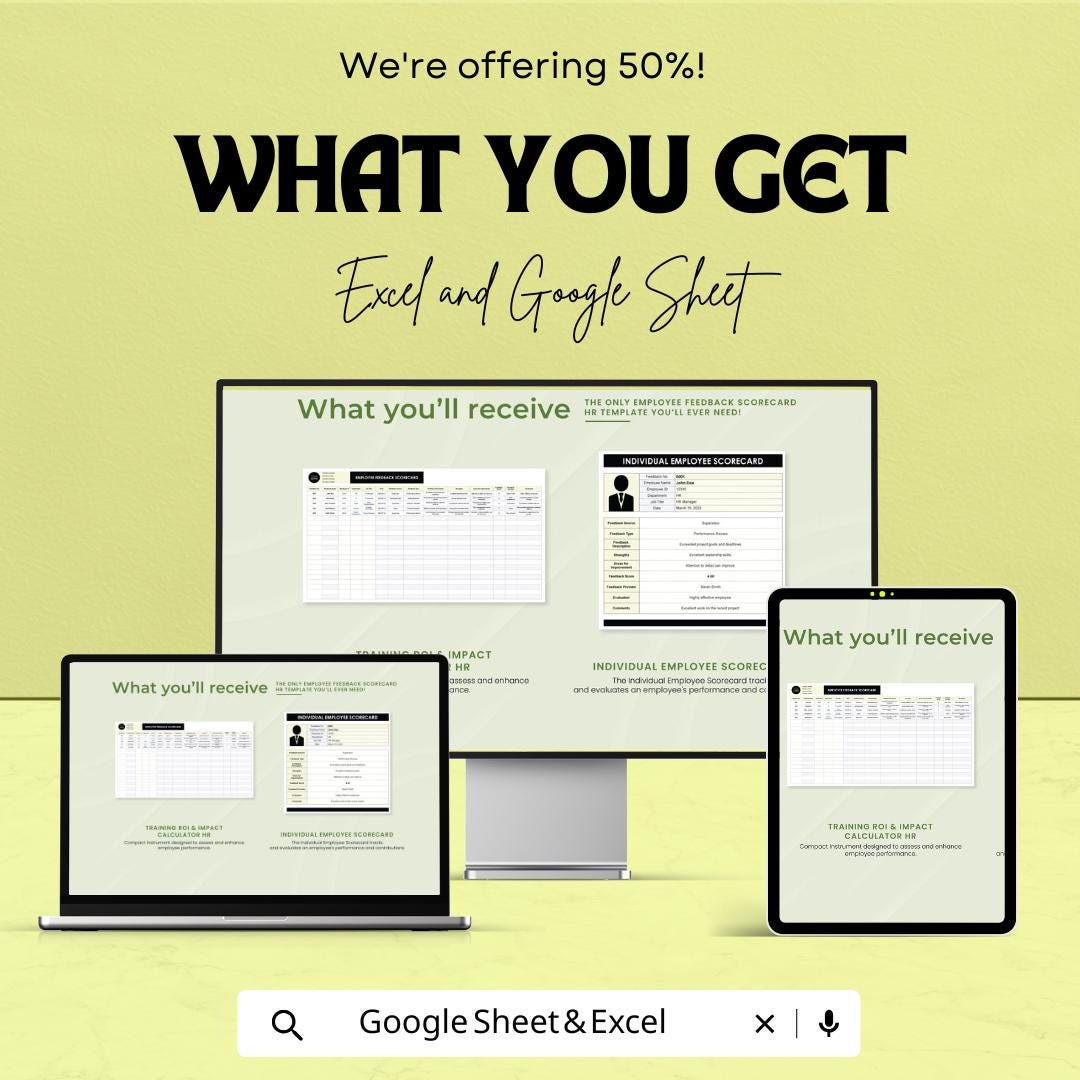 Employee Feedback Scorecard HR Sheet | Excel & Google Sheet Template | Performance Review Tracker | Staff Feedback Form